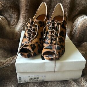 Peep toe heel leopard print lace up 3 inch